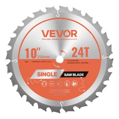 VEVOR Circular Saw Blade, 10 inch Diameter, 24 Sharp Alloy Teeth, 5/8 inch Arbor, Fine Finish, Wood Cutting Blade for Circular Saw