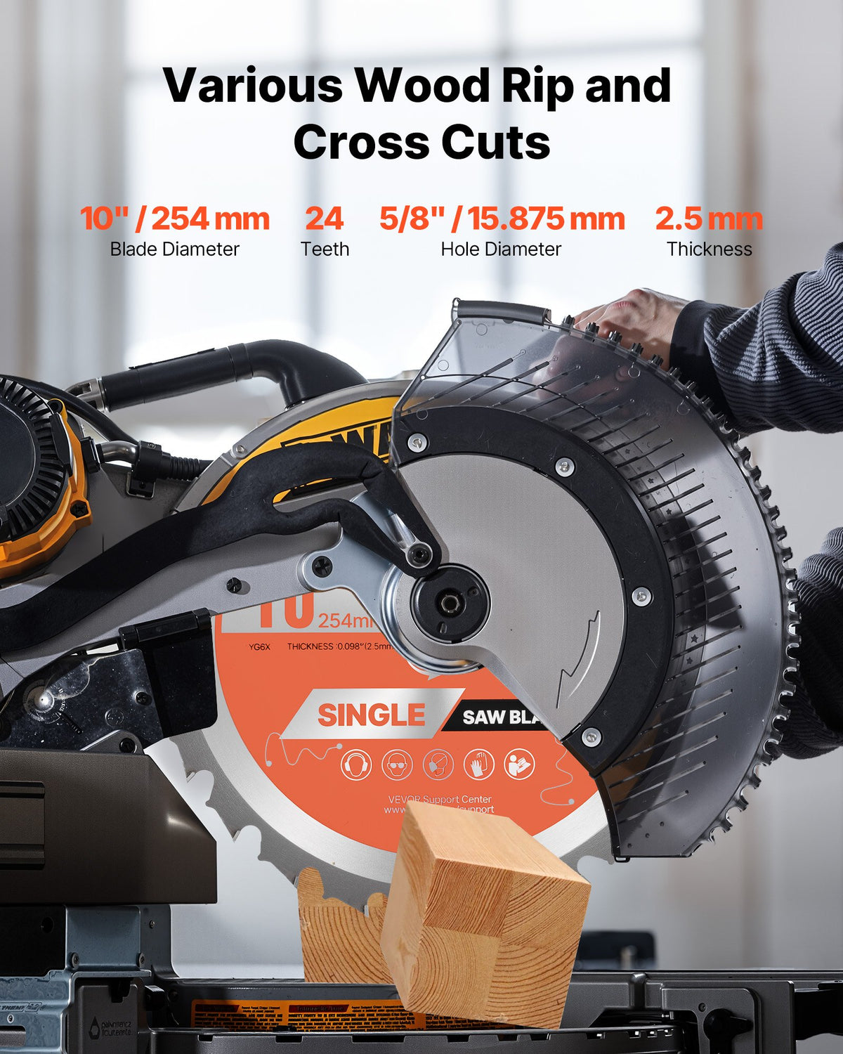VEVOR Circular Saw Blade, 10 inch Diameter, 24 Sharp Alloy Teeth, 5/8 inch Arbor, Fine Finish, Wood Cutting Blade for Circular Saw