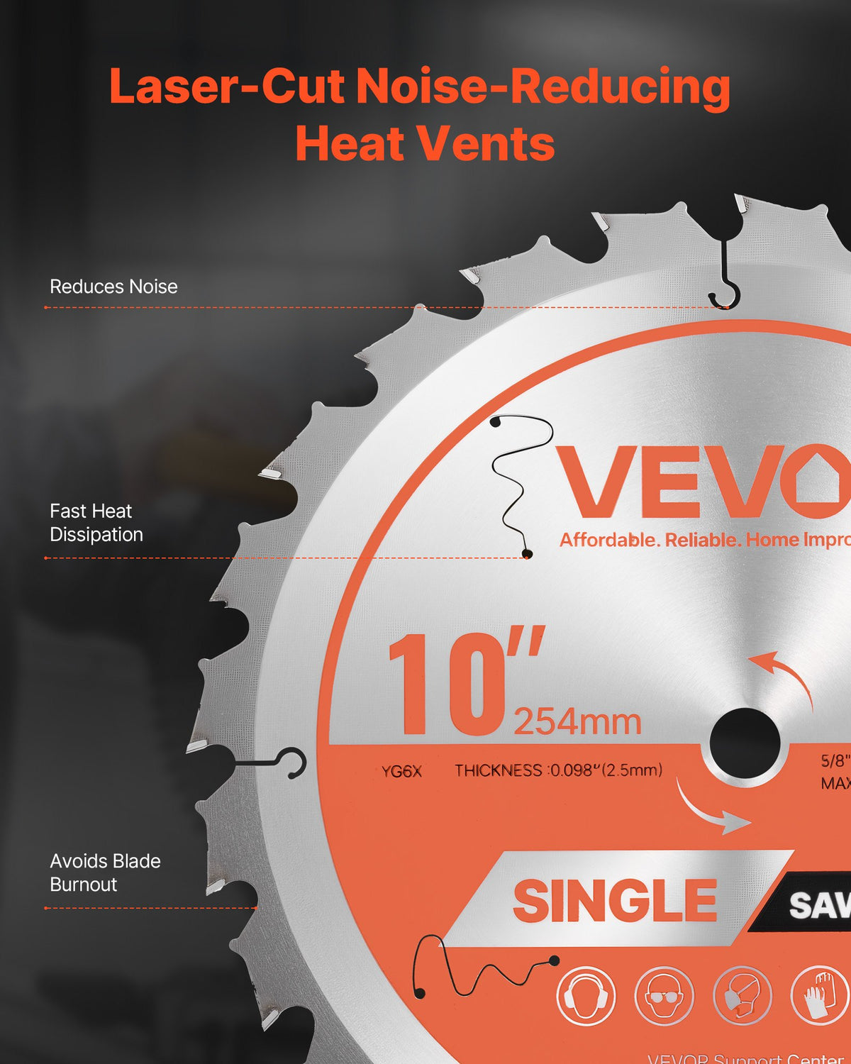 VEVOR Circular Saw Blade, 10 inch Diameter, 24 Sharp Alloy Teeth, 5/8 inch Arbor, Fine Finish, Wood Cutting Blade for Circular Saw