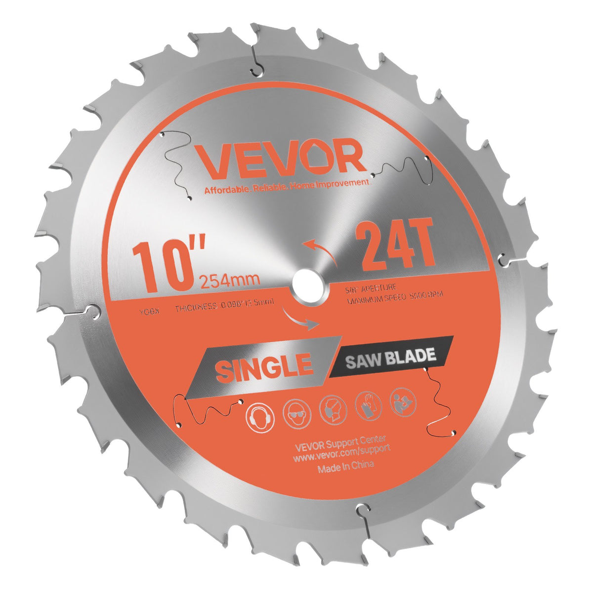 VEVOR Circular Saw Blade, 10 inch Diameter, 24 Sharp Alloy Teeth, 5/8 inch Arbor, Fine Finish, Wood Cutting Blade for Circular Saw