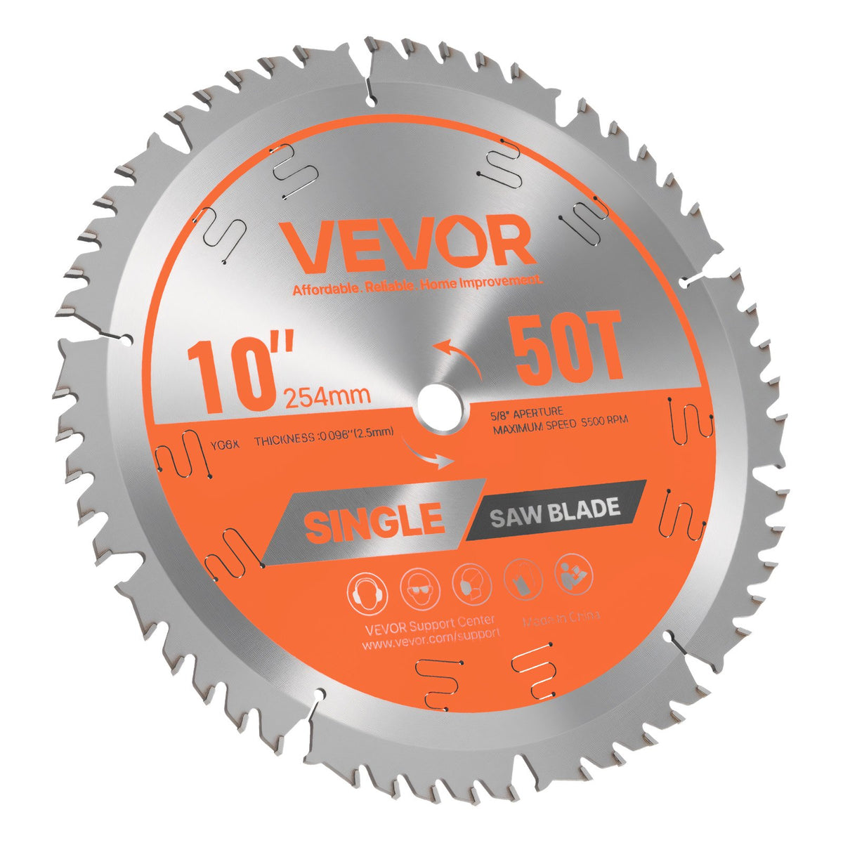 VEVOR Circular Saw Blade, 10 inch Diameter, 50 Sharp Alloy Teeth, 5/8 inch Arbor, Fine Finish, Wood Cutting Blade for Circular Saw, with Noise-Reducing Heat Vents, for Cutting Plywood, OSB, Hardwood - DPYJPDPQMZP2APV6I001V0 - view 10