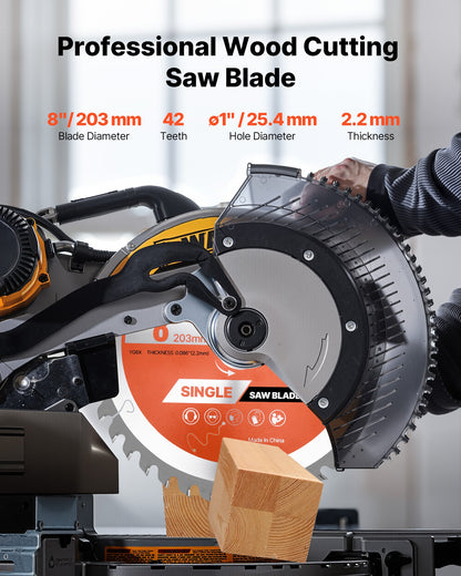 VEVOR Circular Saw Blade, 8 inch Diameter, 42 Sharp Alloy Teeth, 1 inch Arbor, Fine Finish, Wood Cutting Blade for Circular Saw, with Noise-Reducing Heat Vents, for Cutting Plywood, OSB, and Hardwood - DPYJPDPQMZP2PIFMS001V0 - view 3