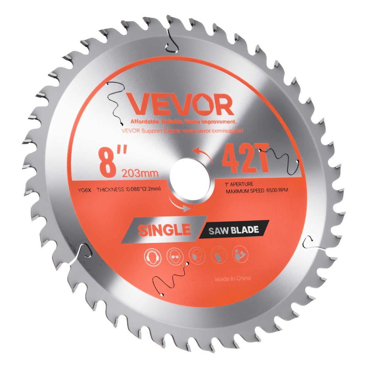 VEVOR Circular Saw Blade, 8 inch Diameter, 42 Sharp Alloy Teeth, 1 inch Arbor, Fine Finish, Wood Cutting Blade for Circular Saw, with Noise-Reducing Heat Vents, for Cutting Plywood, OSB, and Hardwood - DPYJPDPQMZP2PIFMS001V0 - view 10