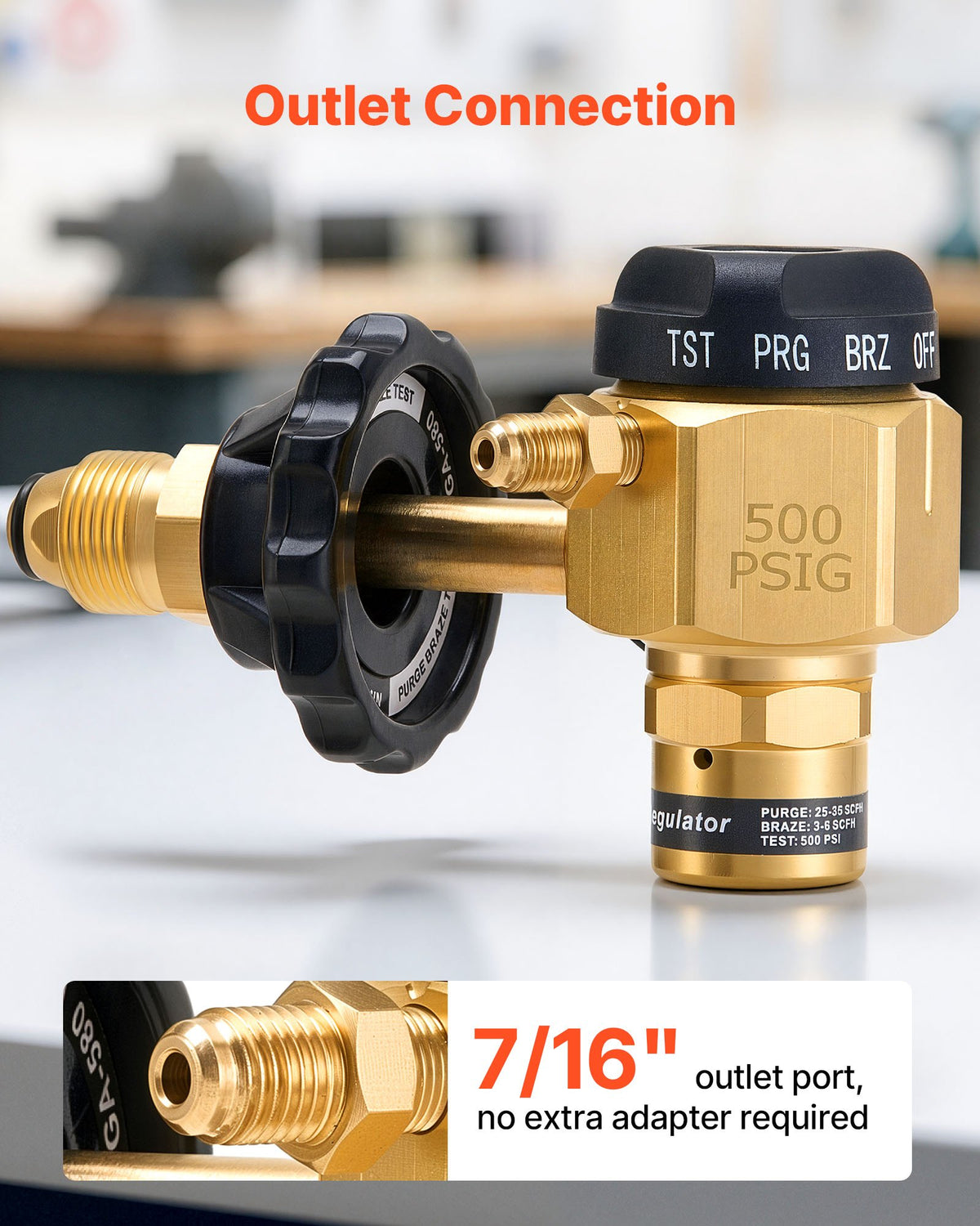 VEVOR Nitrogen Purging Regulator, Nitrogen Purge Control Valve with 500PSI Test Pressure, 4-Position Flow Control (TST/PRG/BRZ/OFF) for Brazing, Pipeline Purging, Leak Checking & Pressure Testing - DQCSDJQCGA58NY0PL001V0 - view 4
