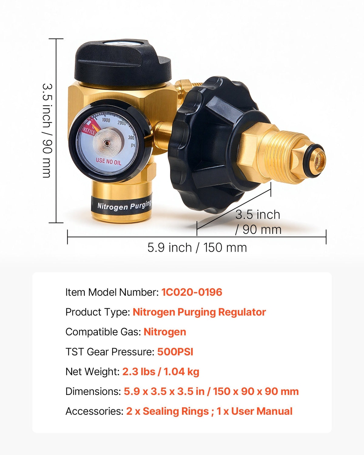 VEVOR Nitrogen Purging Regulator, Nitrogen Purge Control Valve with 500PSI Test Pressure, 4-Position Flow Control (TST/PRG/BRZ/OFF) for Brazing, Pipeline Purging, Leak Checking & Pressure Testing - DQCSDJQCGA58NY0PL001V0 - view 8