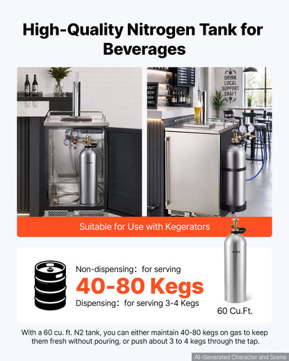 VEVOR 60 Cu. Ft DOT Nitrogen Cylinder Aluminum Alloy Air Tank (Ships Empty), High-Strength Aluminum Alloy 6061-T6 Cylinder with CGA-580 Valve & Handle, for Manufacturing, Welding, Beverage Production - DQQGDQQGCGA5AG1XT001V0 - view 4