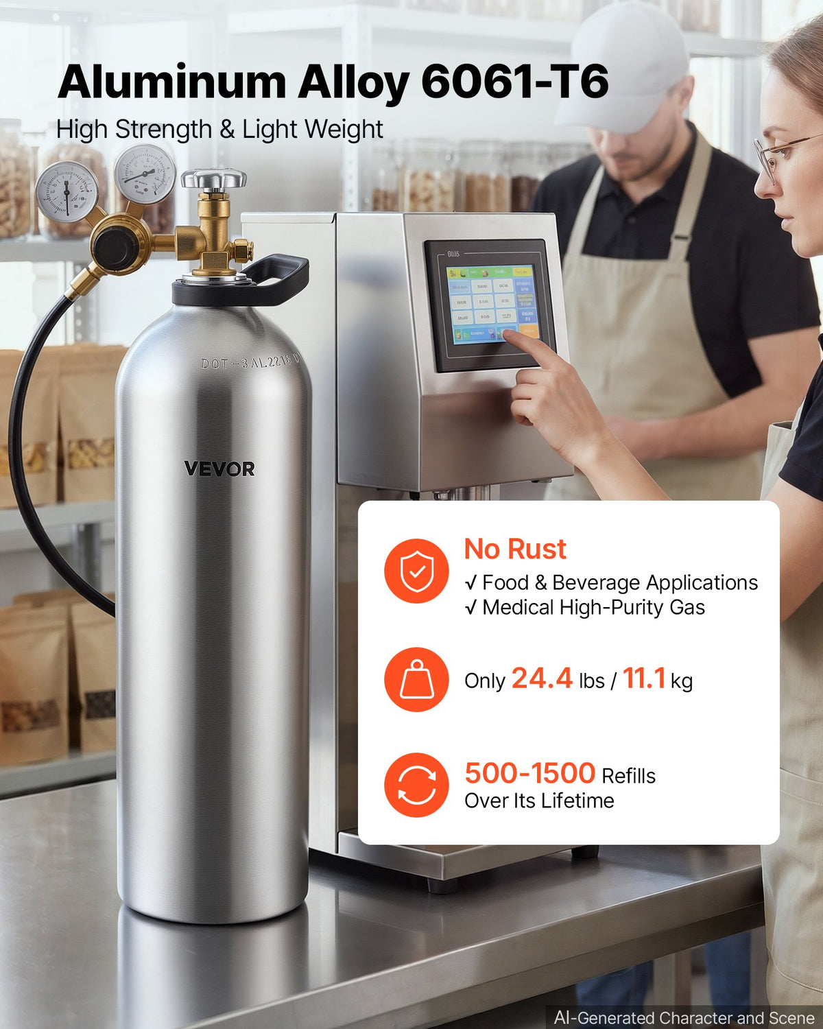VEVOR 60 Cu. Ft DOT Nitrogen Cylinder Aluminum Alloy Air Tank (Ships Empty), High-Strength Aluminum Alloy 6061-T6 Cylinder with CGA-580 Valve & Handle, for Manufacturing, Welding, Beverage Production - DQQGDQQGCGA5AG1XT001V0 - view 5