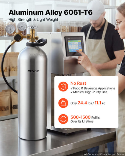 VEVOR 60 Cu. Ft DOT Nitrogen Cylinder Aluminum Alloy Air Tank (Ships Empty), High-Strength Aluminum Alloy 6061-T6 Cylinder with CGA-580 Valve & Handle, for Manufacturing, Welding, Beverage Production - DQQGDQQGCGA5AG1XT001V0 - view 5