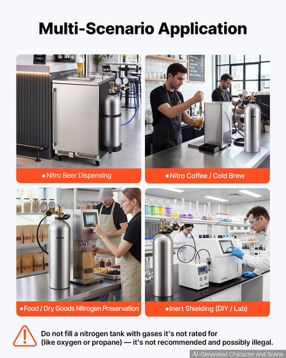 VEVOR 60 Cu. Ft DOT Nitrogen Cylinder Aluminum Alloy Air Tank (Ships Empty), High-Strength Aluminum Alloy 6061-T6 Cylinder with CGA-580 Valve & Handle, for Manufacturing, Welding, Beverage Production - DQQGDQQGCGA5AG1XT001V0 - view 7
