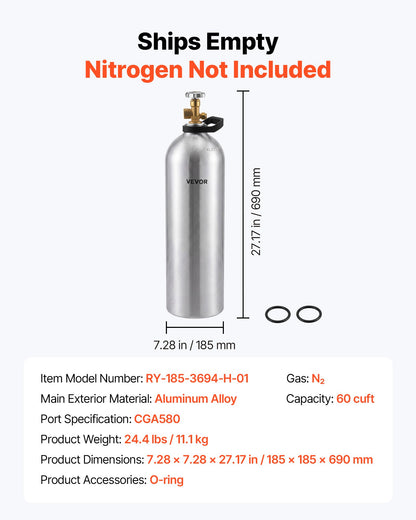 VEVOR 60 Cu. Ft DOT Nitrogen Cylinder Aluminum Alloy Air Tank (Ships Empty), High-Strength Aluminum Alloy 6061-T6 Cylinder with CGA-580 Valve & Handle, for Manufacturing, Welding, Beverage Production - DQQGDQQGCGA5AG1XT001V0 - view 8