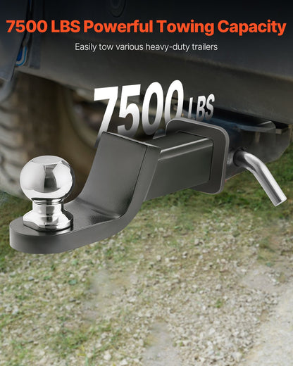 VEVOR Trailer Hitch, Fits 2 Inches Receiver, Trailer Hitch Ball Mount with 2 Inches Ball and Pin, 7500 lbs Capacity Ball Hitch, 2 Inches Drop, Tow Hitch for Heavy Duty Truck with Carbon Steel, Black - DQTQJTCB224IPXG5ZV0 - view 3