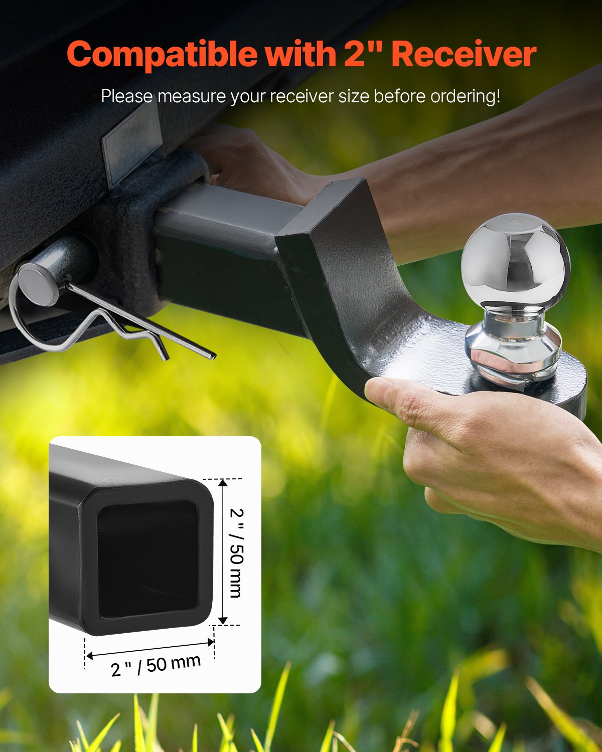 VEVOR Trailer Hitch, Fits 2 Inches Receiver, Trailer Hitch Ball Mount with 2 Inches Ball and Pin, 7500 lbs Capacity Ball Hitch, 2 Inches Drop, Tow Hitch for Heavy Duty Truck with Carbon Steel, Black - DQTQJTCB224IPXG5ZV0 - view 4