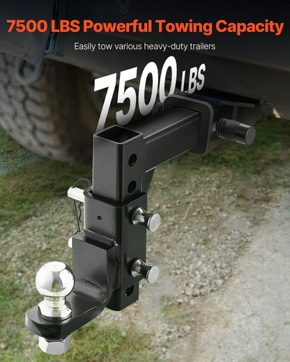 VEVOR Adjustable Trailer Hitch, Fit 2-Inch Receiver, Trailer Hitch Ball Mount with 2-Inch Ball & Pin, 7500 lbs Capacity Ball Hitch, 9-Inch Drop, Tow Hitch for Heavy Duty Truck with Carbon Steel, Black - DQTQJTCB22808SGXTV0 - view 3