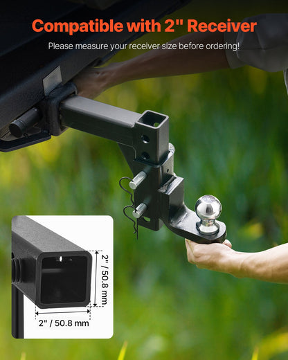 VEVOR Adjustable Trailer Hitch, Fit 2-Inch Receiver, Trailer Hitch Ball Mount with 2-Inch Ball & Pin, 7500 lbs Capacity Ball Hitch, 9-Inch Drop, Tow Hitch for Heavy Duty Truck with Carbon Steel, Black - DQTQJTCB22808SGXTV0 - view 4