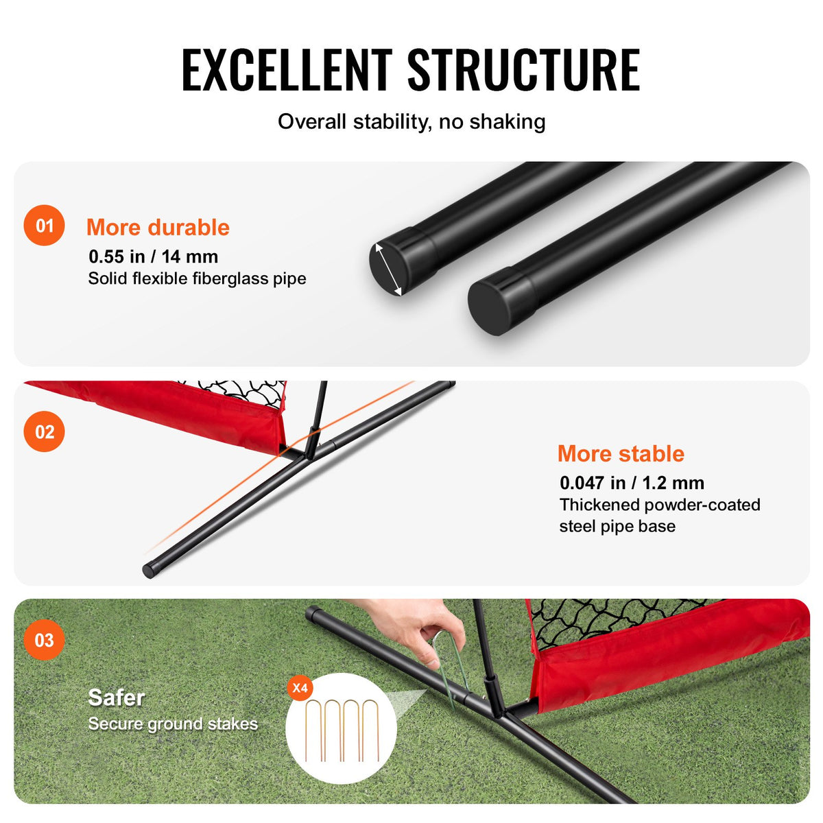VEVOR Barricade Backstop Net, 12x9 ft Ball Sports Barrier Netting, Portable Practice Equipment with Carry Bag