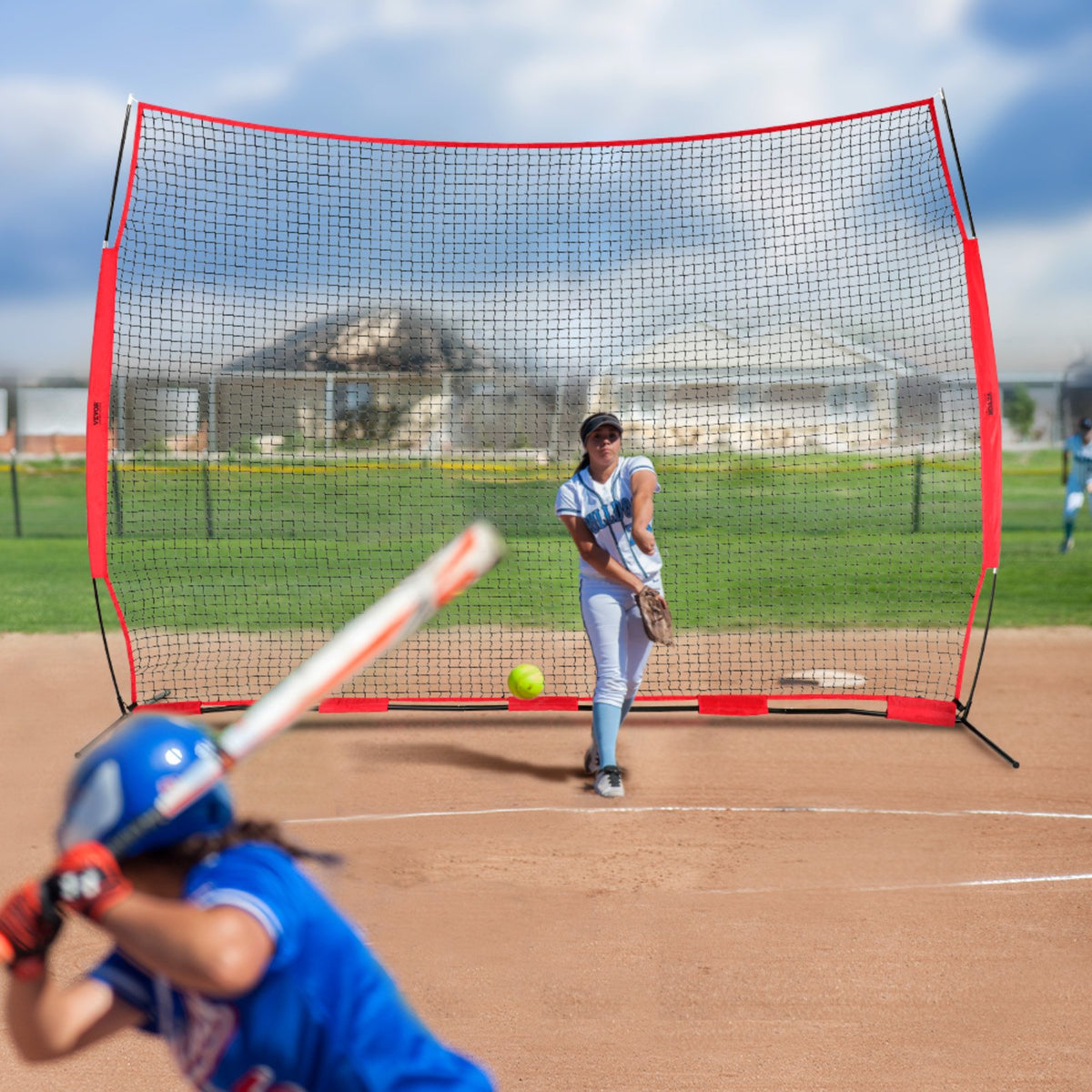VEVOR Barricade Backstop Net, 12x9 ft Ball Sports Barrier Netting, Portable Practice Equipment with Carry Bag