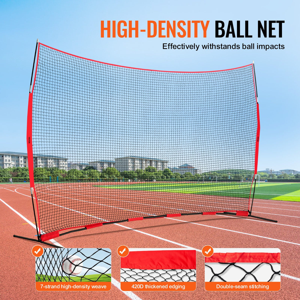 VEVOR Barricade Backstop Net, 16x10 ft Ball Sports Barrier Netting, Portable Practice Equipment with Carry Bag, Protection Screen for Baseball Softball Lacrosse Soccer Hockey Training, for Backyard - DQW1610YC000DU462V0 - view 4