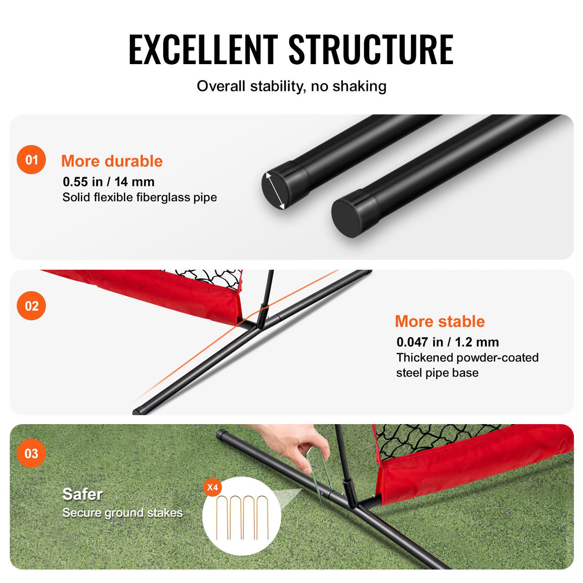 VEVOR Barricade Backstop Net, 16x10 ft Ball Sports Barrier Netting, Portable Practice Equipment with Carry Bag, Protection Screen for Baseball Softball Lacrosse Soccer Hockey Training, for Backyard - DQW1610YC000DU462V0 - view 5