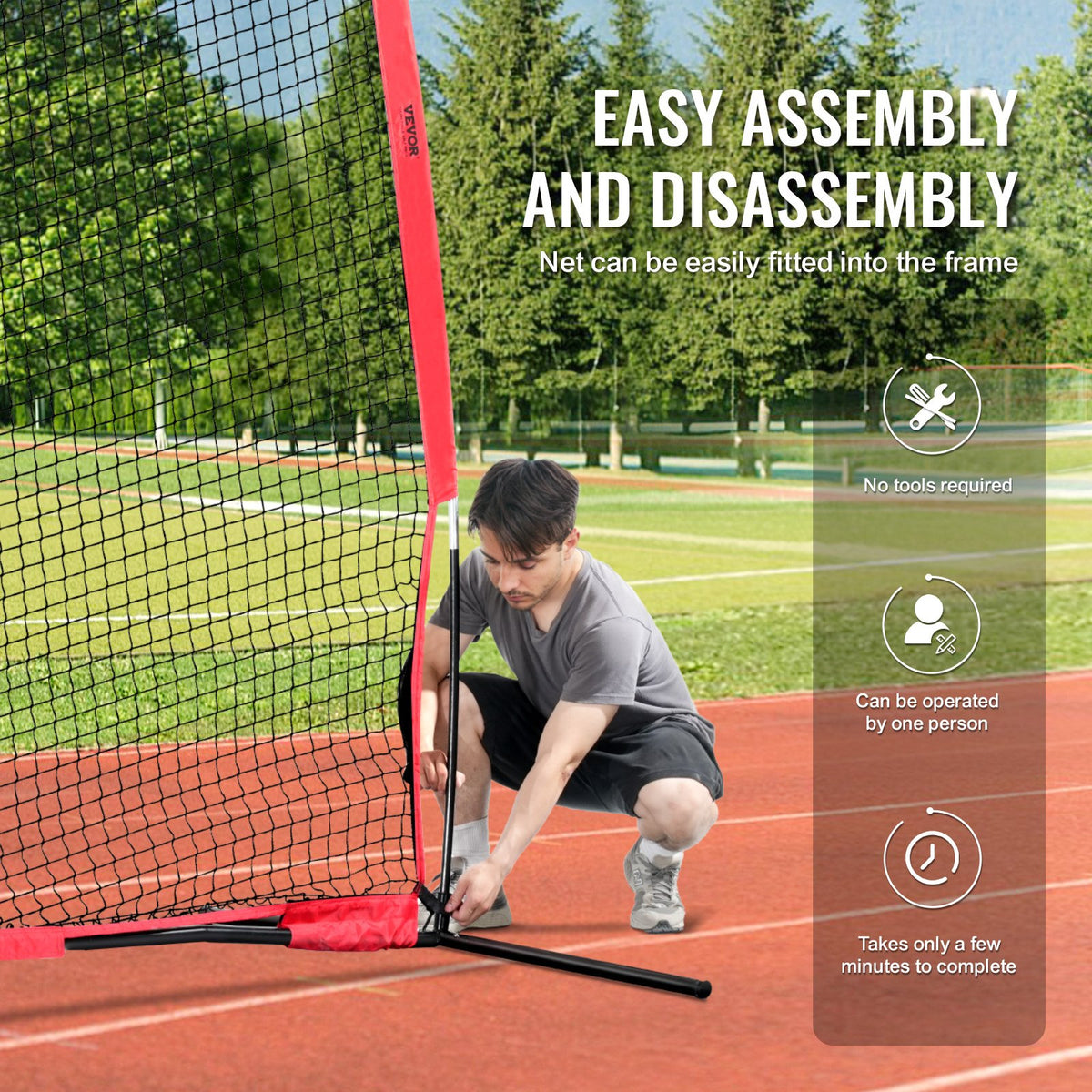 VEVOR Barricade Backstop Net, 16x10 ft Ball Sports Barrier Netting, Portable Practice Equipment with Carry Bag, Protection Screen for Baseball Softball Lacrosse Soccer Hockey Training, for Backyard - DQW1610YC000DU462V0 - view 7