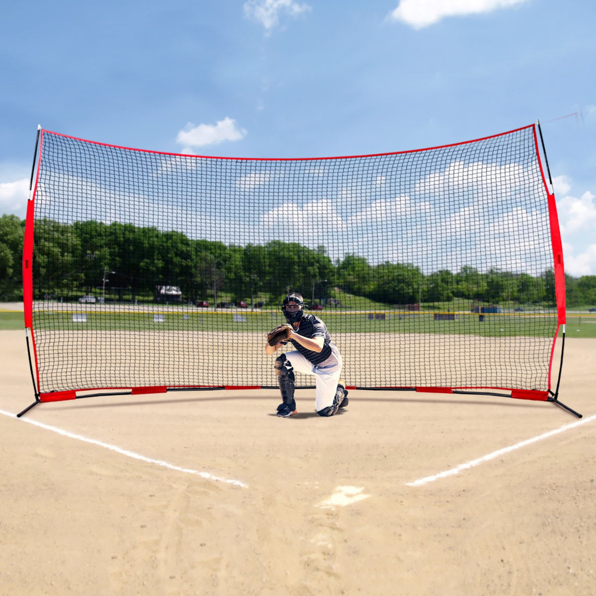 VEVOR Barricade Backstop Net, 16x10 ft Ball Sports Barrier Netting, Portable Practice Equipment with Carry Bag, Protection Screen for Baseball Softball Lacrosse Soccer Hockey Training, for Backyard - DQW1610YC000DU462V0 - view 9