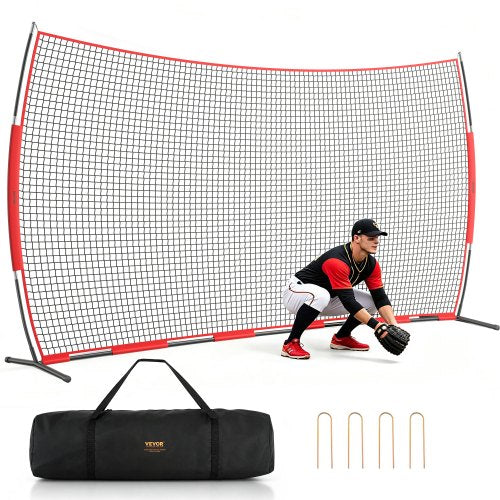 VEVOR Barricade Backstop Net, 20x10 ft Ball Sports Barrier Netting, Portable Practice Equipment with Carry Bag