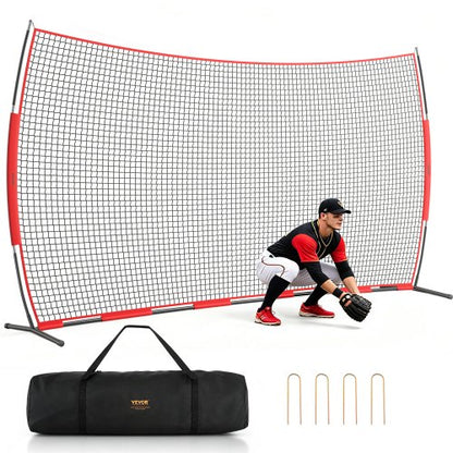 VEVOR Barricade Backstop Net, 20x10 ft Ball Sports Barrier Netting, Portable Practice Equipment with Carry Bag
