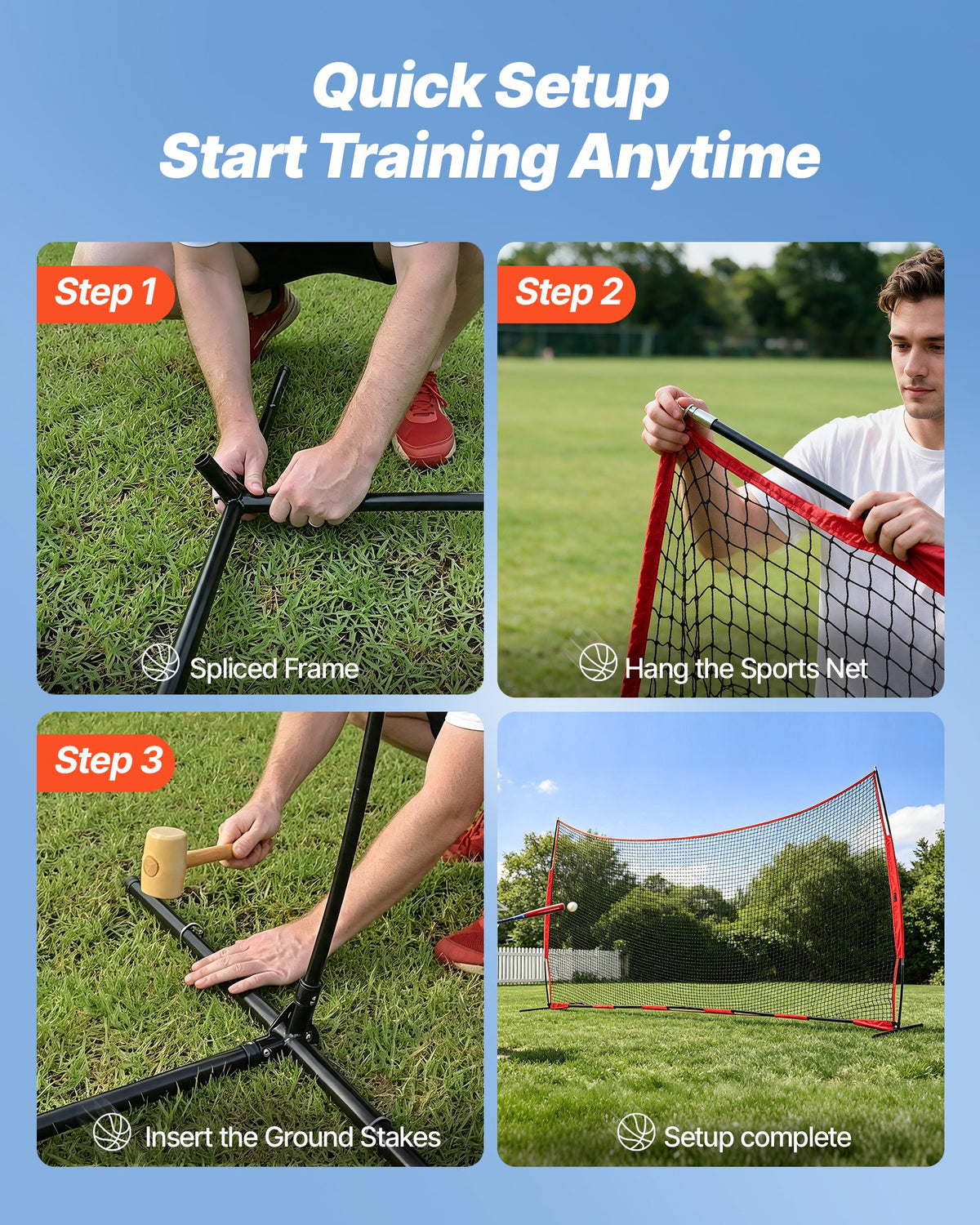 VEVOR Barricade Backstop Net, 20x10 ft Ball Sports Barrier Netting, Portable Practice Equipment with Carry Bag