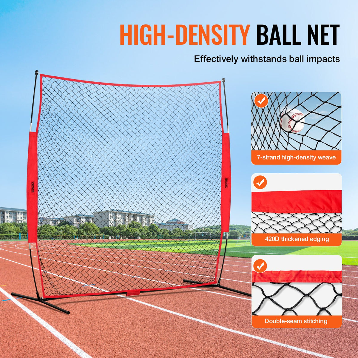VEVOR Barricade Backstop Net, 7x7 ft Ball Sports Barrier Netting, Portable Practice Equipment with Carry Bag, Protection Screen for Baseball Softball Lacrosse Soccer Hockey Training, for Backyard - DQW77YC00000P85CUV0 - view 4