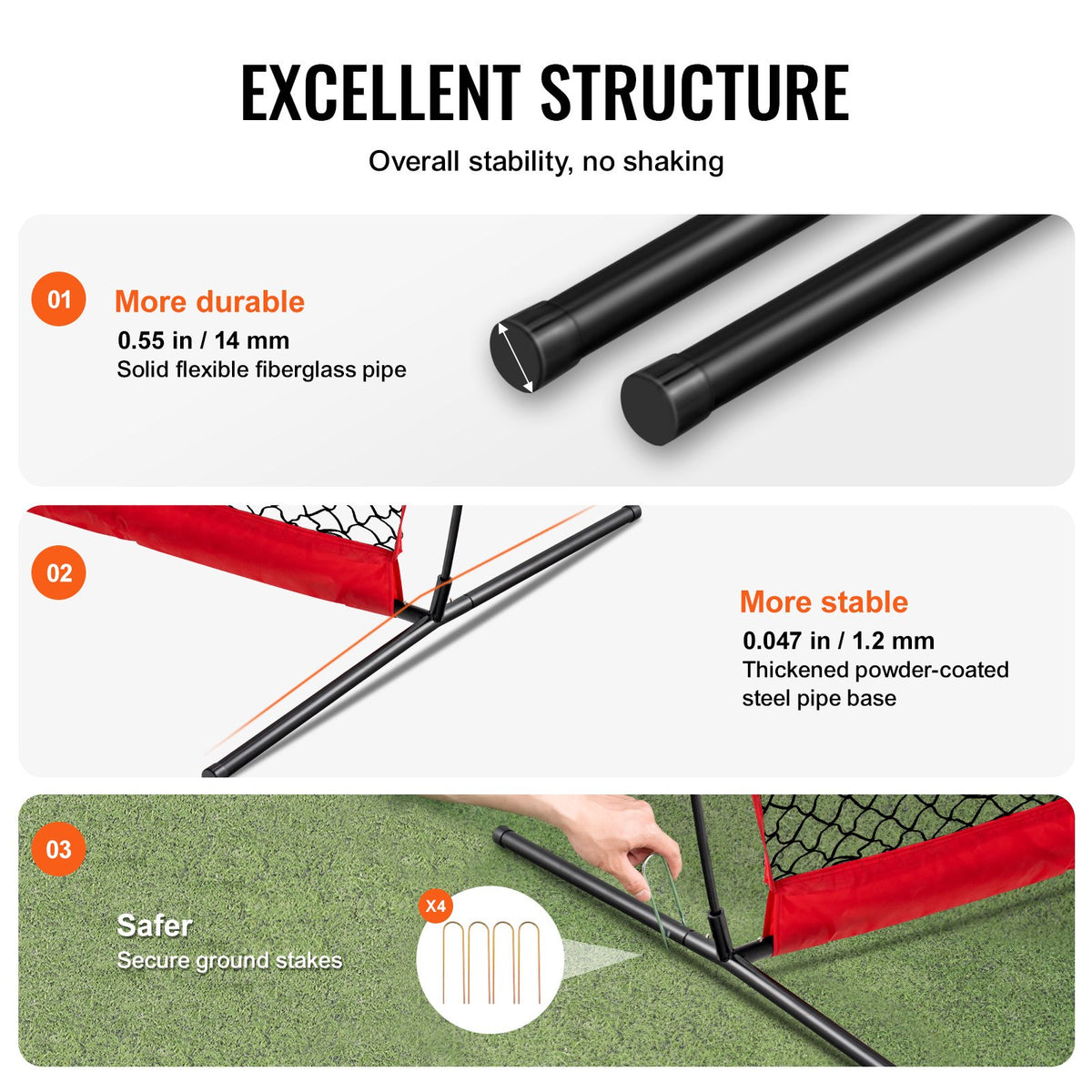 VEVOR Barricade Backstop Net, 7x7 ft Ball Sports Barrier Netting, Portable Practice Equipment with Carry Bag, Protection Screen for Baseball Softball Lacrosse Soccer Hockey Training, for Backyard - DQW77YC00000P85CUV0 - view 5