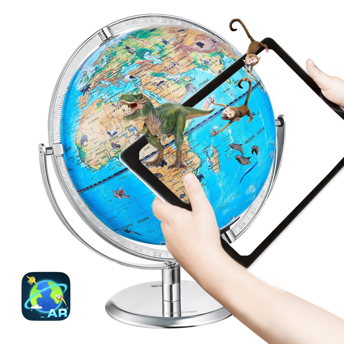 VEVOR Educational Globe for Kids, 10 in/254 mm, Interactive AR World Globe with AR Golden Globe APP LED Night Lighting 720° Rotation, STEM Toy Gifts for Kids Compatible with Android or iOS Devices - DQYHDLAPP10YFSL76V9 - view 1
