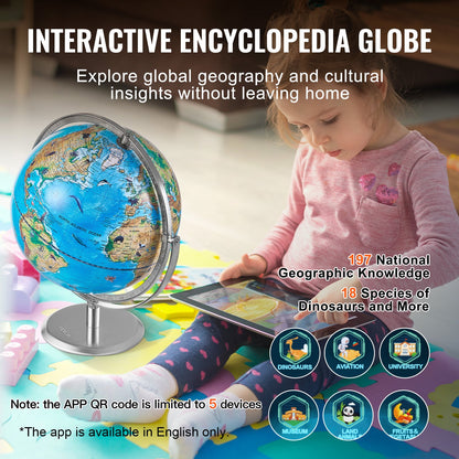 VEVOR Educational Globe for Kids, 10 in/254 mm, Interactive AR World Globe with AR Golden Globe APP LED Night Lighting 720° Rotation, STEM Toy Gifts for Kids Compatible with Android or iOS Devices - DQYHDLAPP10YFSL76V9 - view 4