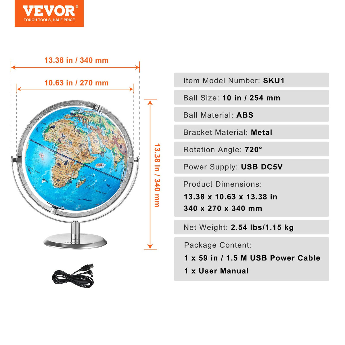VEVOR Educational Globe for Kids, 10 in/254 mm, Interactive AR World Globe with AR Golden Globe APP LED Night Lighting 720° Rotation, STEM Toy Gifts for Kids Compatible with Android or iOS Devices - DQYHDLAPP10YFSL76V9 - view 8