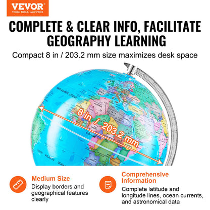 VEVOR Rotating World Globe with Stand, 8 in/203.2 mm, Educational Geographic Globe with Precise Time Zone ABS Material, 360° Spinning Globe for Kids Children Learning Classroom Geography Education - DQYJJLBFG8YCRYAAZV0 - view 3