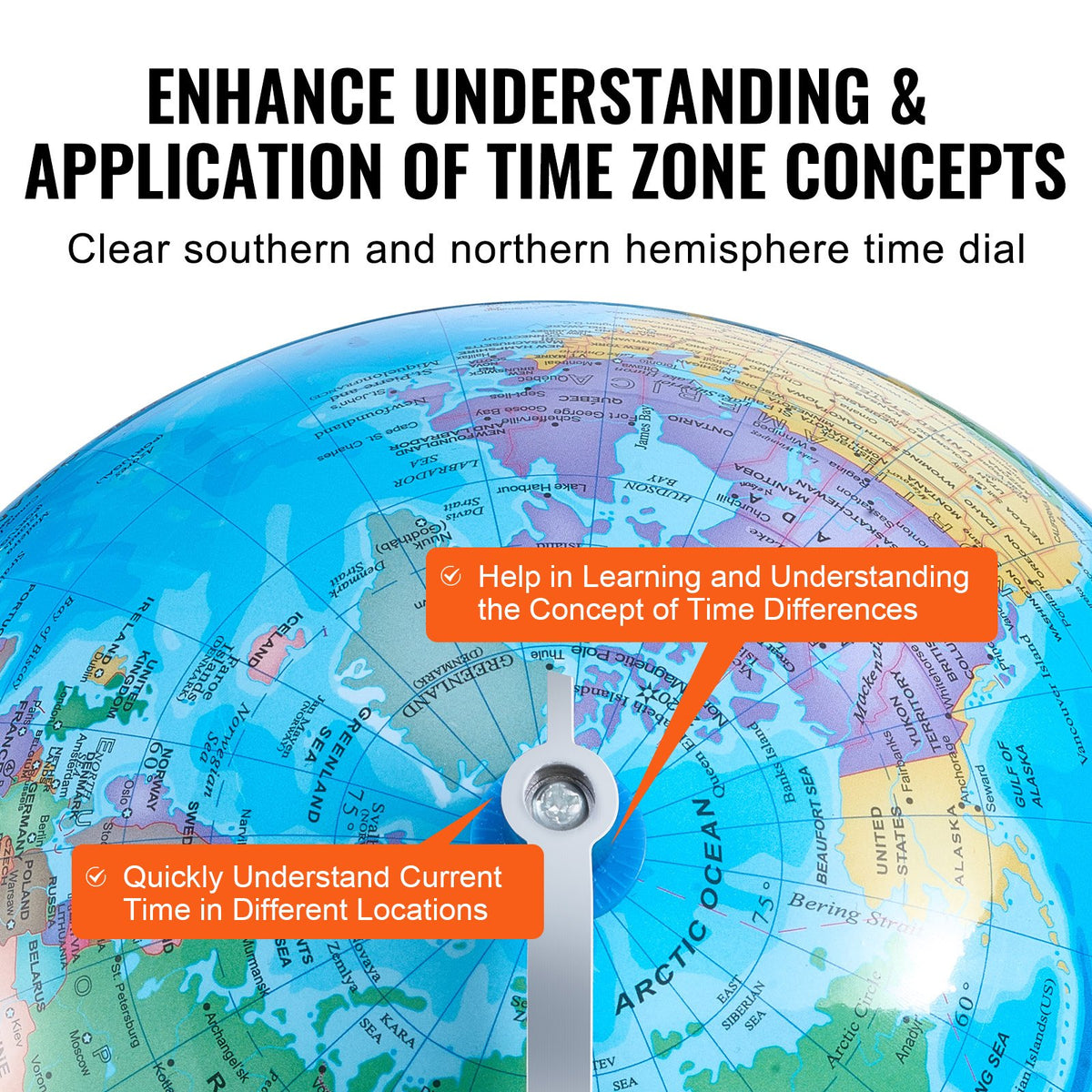 VEVOR Rotating World Globe with Stand, 8 in/203.2 mm, Educational Geographic Globe with Precise Time Zone ABS Material, 360° Spinning Globe for Kids Children Learning Classroom Geography Education - DQYJJLBFG8YCRYAAZV0 - view 4