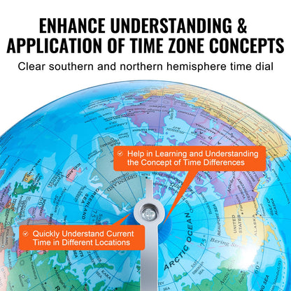 VEVOR Rotating World Globe with Stand, 8 in/203.2 mm, Educational Geographic Globe with Precise Time Zone ABS Material, 360° Spinning Globe for Kids Children Learning Classroom Geography Education - DQYJJLBFG8YCRYAAZV0 - view 4