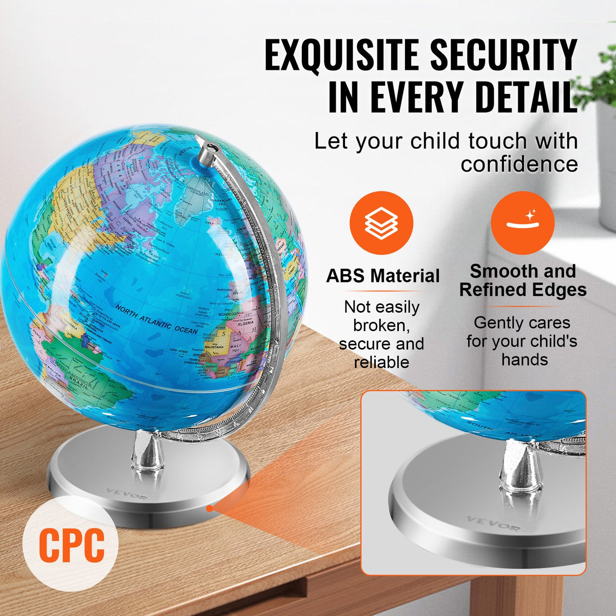 VEVOR Rotating World Globe with Stand, 8 in/203.2 mm, Educational Geographic Globe with Precise Time Zone ABS Material, 360° Spinning Globe for Kids Children Learning Classroom Geography Education - DQYJJLBFG8YCRYAAZV0 - view 6