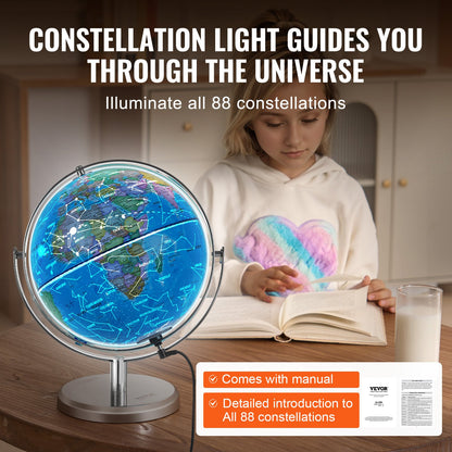 VEVOR Illuminated World Globe with Stand, 9 in/228.6 mm, Educational Earth Globe with Stable Heavy Metal Base and LED Constellation Night Light HD Printed Map, Spinning for Kids Classroom Learning - DQYJJLFGXZ9YG1I1PV9 - view 4