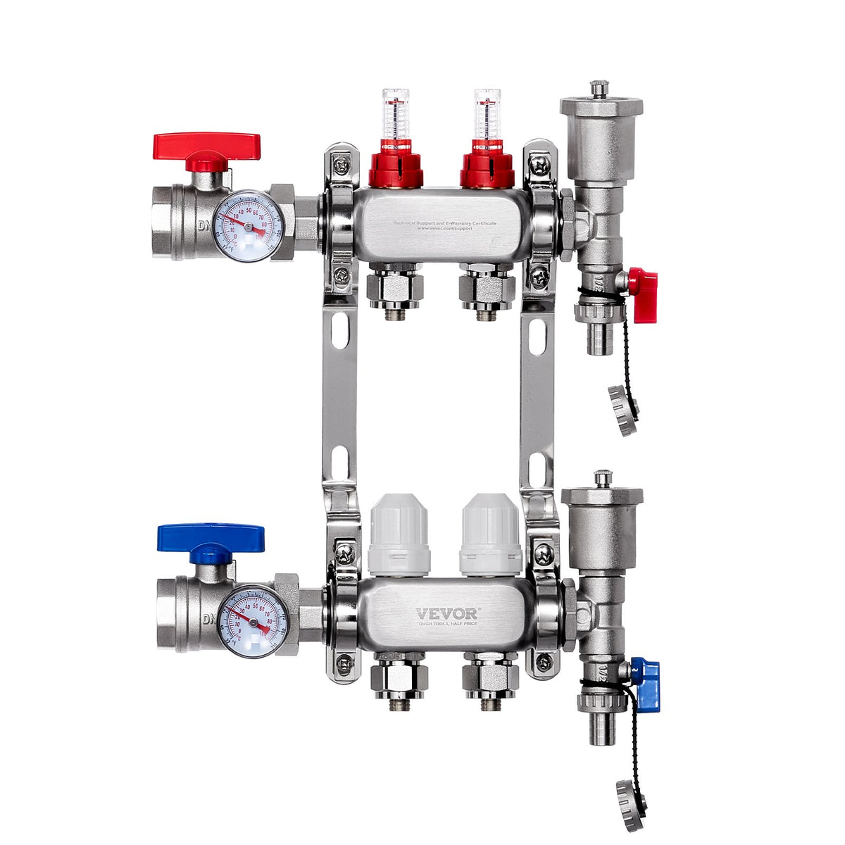 VEVOR 2-Branch Radiant Heat Manifold, 1/2" PEX Tubing Manifold, Stainless Steel PEX Manifold for Hydronic Radiant Floor Heating, Radiant Heat PEX Manifold Kit with 1/2" Adapters Included - DRFSQBXG2HL0BJFGWV0 - view 1