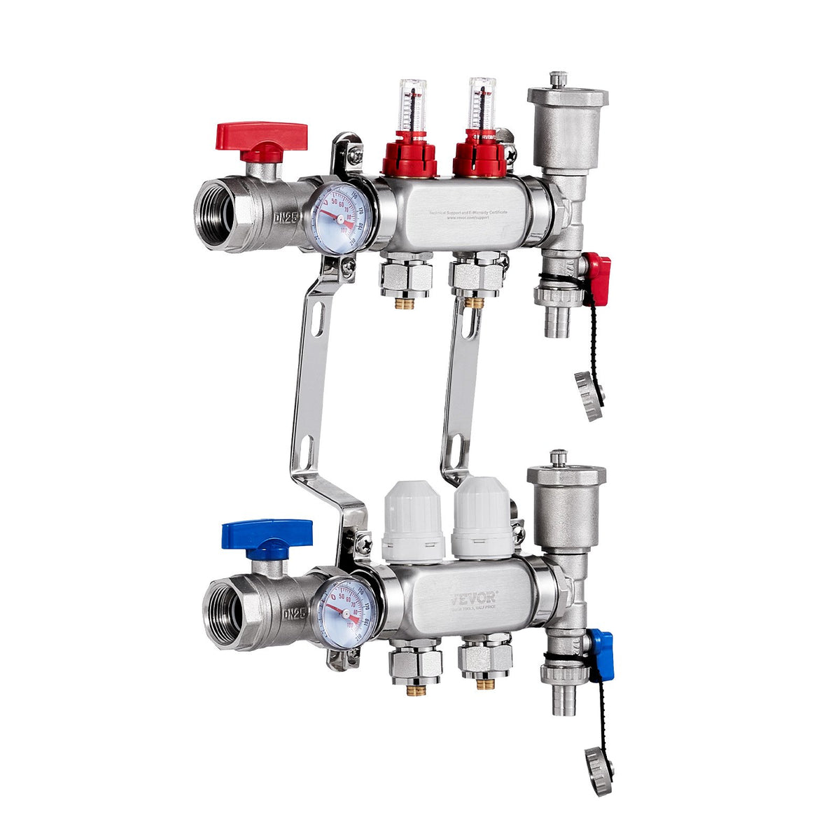 VEVOR 2-Branch Radiant Heat Manifold, 1/2" PEX Tubing Manifold, Stainless Steel PEX Manifold for Hydronic Radiant Floor Heating, Radiant Heat PEX Manifold Kit with 1/2" Adapters Included - DRFSQBXG2HL0BJFGWV0 - view 10