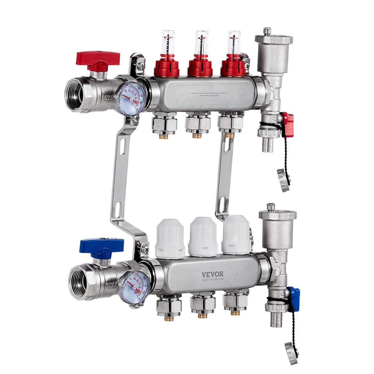 VEVOR 3-Branch Radiant Heat Manifold, 1/2" PEX Tubing Manifold, Stainless Steel PEX Manifold for Hydronic Radiant Floor Heating, Radiant Heat PEX Manifold Kit with 1/2" Adapters Included - DRFSQBXG3HL0FGQ9GV0 - view 10