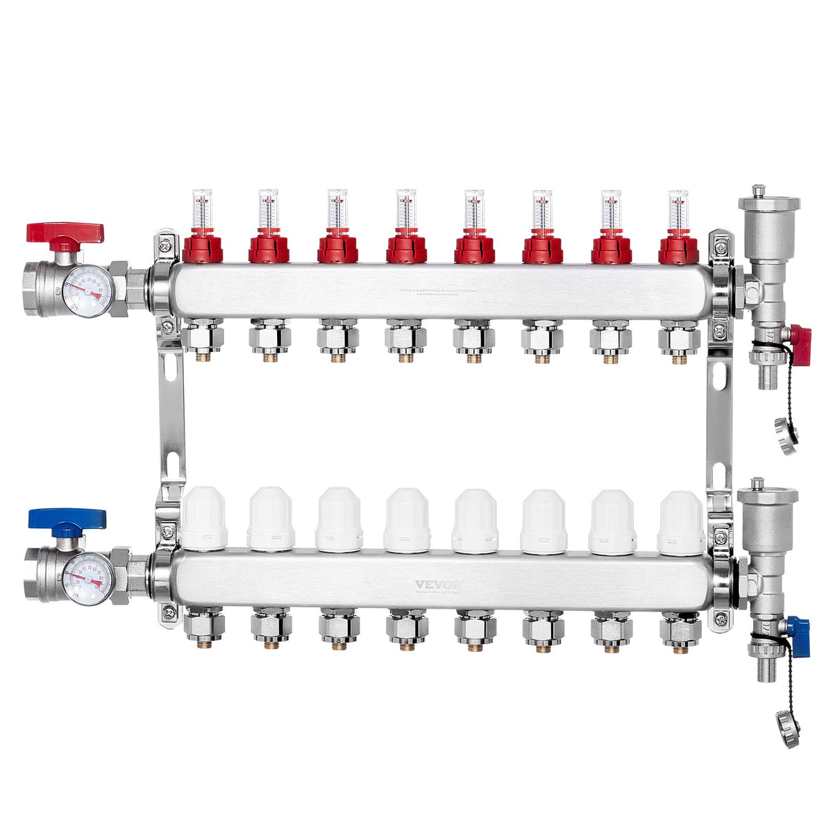 VEVOR 8-Branch Radiant Heat Manifold, 1/2" PEX Tubing Manifold, Stainless Steel PEX Manifold for Hydronic Radiant Floor Heating, Radiant Heat PEX Manifold Kit with 1/2" Adapters Included - DRFSQBXG8HL0IHXPWV0 - view 1