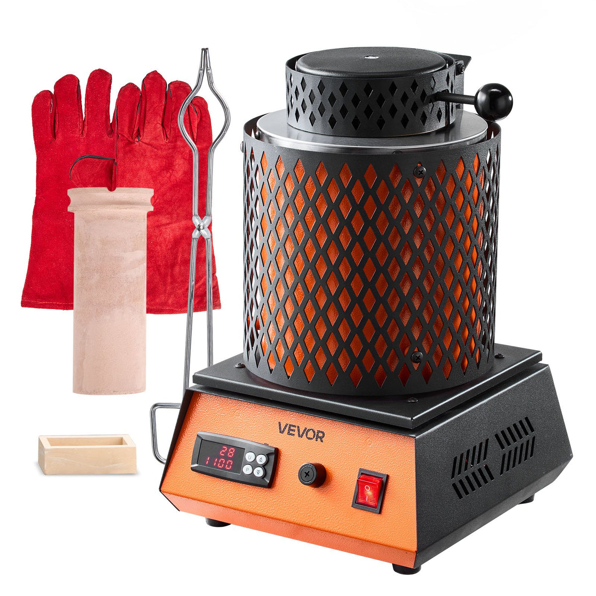 VEVOR Electric Melting Furnace, 1350W Electric Metal Smelter Foundry, 2102℉/1150℃ Metal Smelting Machine with 3kg Ceramic Crucible, Gold Smelting Kit for Jewelry Making, Metal Bars, Metal Components - DRJLCGTCGGHS9D2TA001V1 - view 1