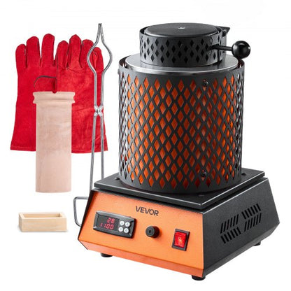 VEVOR Electric Melting Furnace, 1350W Electric Metal Smelter Foundry, 2102℉/1150℃ Metal Smelting Machine with 3kg Ceramic Crucible, Gold Smelting Kit for Jewelry Making, Metal Bars, Metal Components - DRJLCGTCGGHS9D2TA001V1 - view 2
