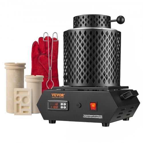 VEVOR Gold Melting Furnace, 1350W, 2102 ℉, PID Digital Electric Melting Furnace with 1 kg and 3 kg Ceramic Crucibles, Insulated Gloves, Crucible Tongs and Tray, for Gold, Silver, Aluminum, Copper - DRJLCGTCGGHST9KTU001V1 - view 2