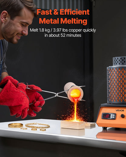 VEVOR Electric Melting Furnace, 1500W Electric Metal Smelter Foundry, 2102℉/1150℃ Metal Smelting Machine with 5kg Ceramic Crucible, Gold Smelting Kit for Jewelry Making, Metal Bars, Metal Components - DRJLCGTCGGHSZZPJV001V1 - view 3
