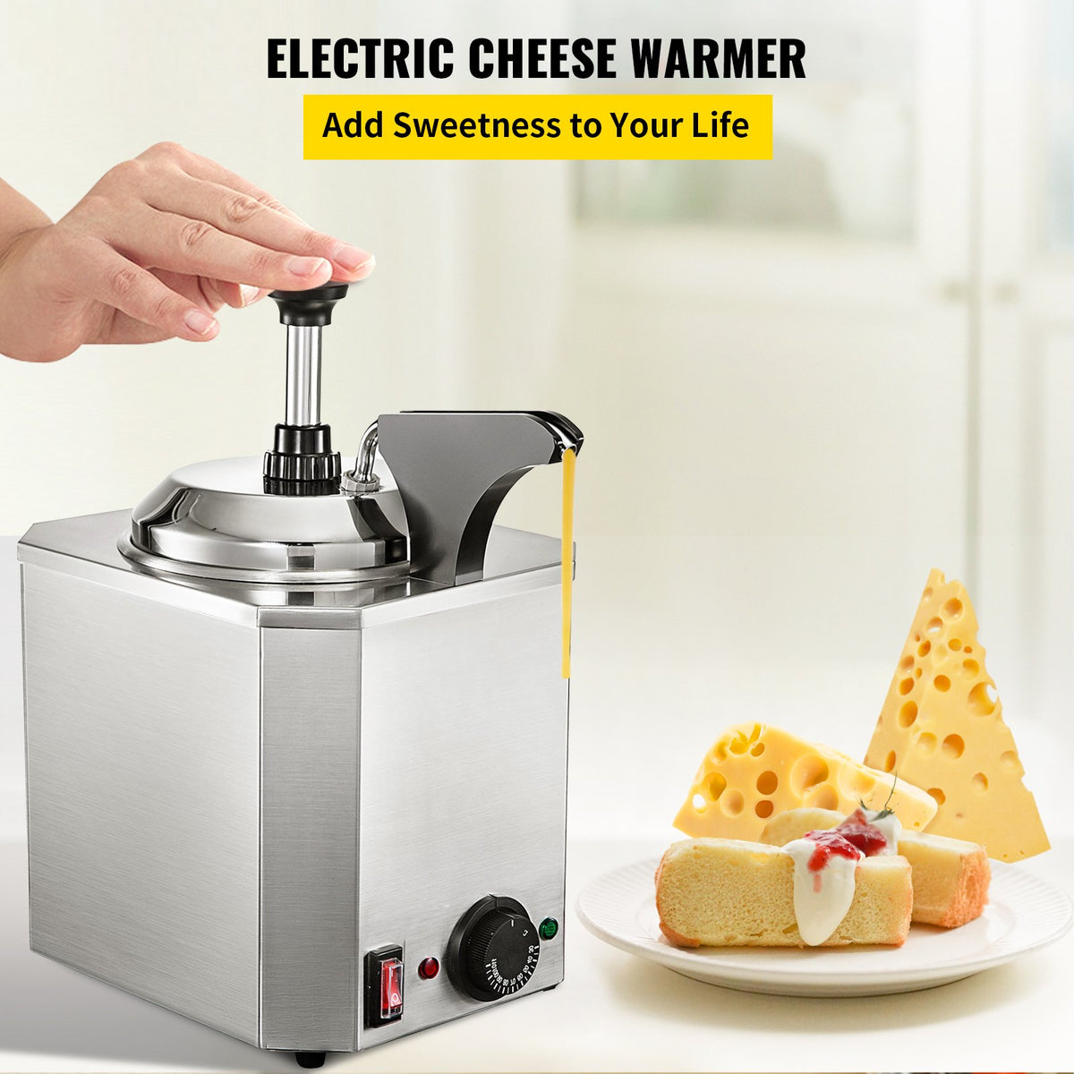VEVOR Cheese Dispenser with Pump, 2.6 Qt Capacity Cheese Warmer, Stainless Steel Hot Fudge Warmer with Pump 650W Cheese Dispenser, 30-110℃ Temp Adjustable, for Hot Fudge Cheese Caramel - DRNZB1TBJR0000001V1 - view 2