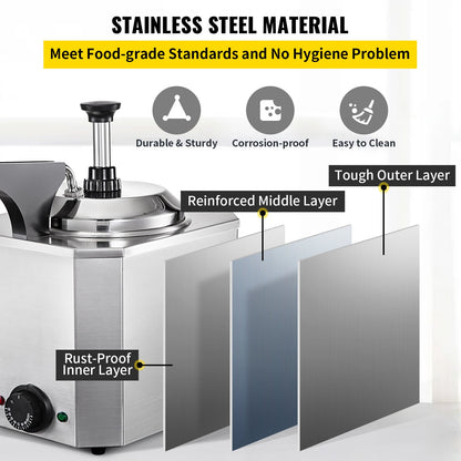 VEVOR Cheese Dispenser with Pump, 2.6 Qt Capacity Cheese Warmer, Stainless Steel Hot Fudge Warmer with Pump 650W Cheese Dispenser, 30-110℃ Temp Adjustable, for Hot Fudge Cheese Caramel - DRNZB1TBJR0000001V1 - view 3