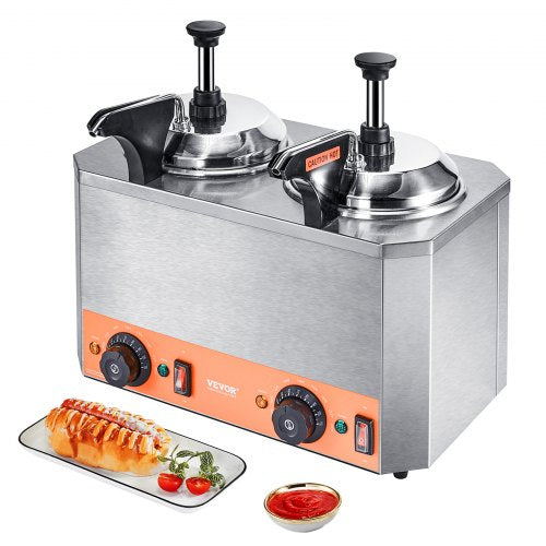 VEVOR Electric Cheese Dispenser with Pumps, 2.3x2 Qt Commercial Hot Fudge Warmer, Stainless Steel Heated Double Pumps Dispenser, 86-230℉ Temp Adjustable Nacho Cheese Warmer for - DRNZBBXG2X25M0AWDV1 - view 1