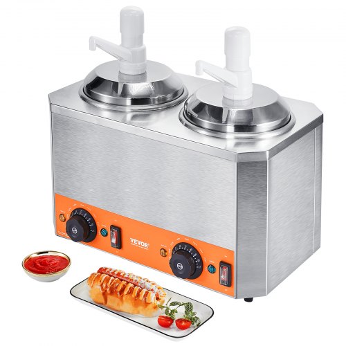VEVOR Electric Cheese Dispenser with Pumps, 2.3x2 Qt Commercial Hot Fudge Warmer, Plastic Double Pumps Dispenser, 86-230℉ Temp Adjustable Nacho Cheese Sauce Warmer, for Hot Fudge - DRNZBBXG2X25W3HY0V1 - view 1