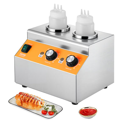 VEVOR Electric Bottle Warmer with Bottles, 0.8x2 LCommercial Cheese Dispenser, Hot Fudge Warmer 86-185℉ Temp Adjustable, Plastic Double Bottles Nacho Cheese Warmer, for Hot Fudge Cheese Caramel - DRNZBX160WFXM5H40001V1 - view 1